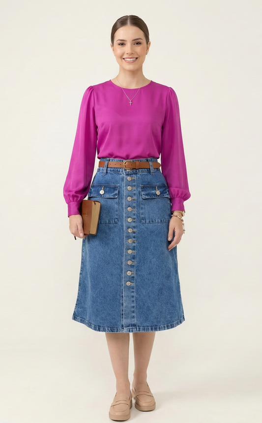 SAIA DE GANGA MIDI EVASÊ COM BOTÕES E BOLSOS FRONTAIS