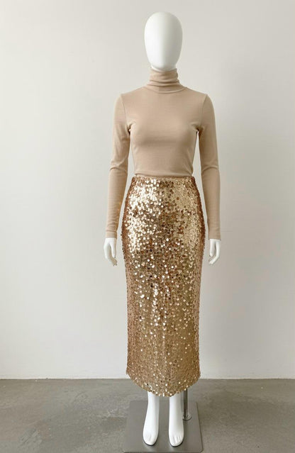 SAIA LANTEJOULAS DOURADO MIDI