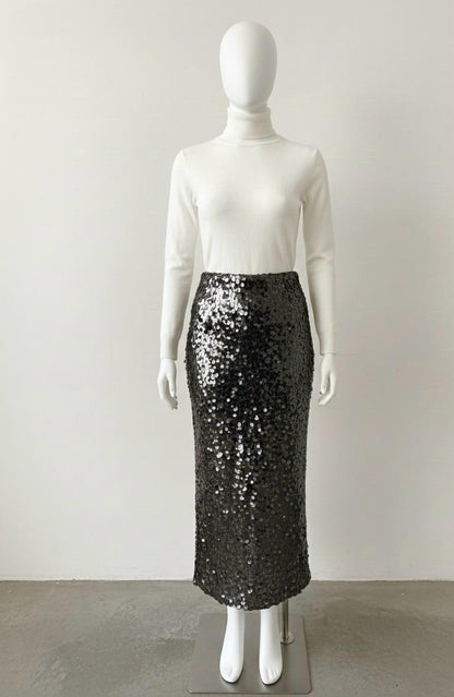 SAIA LANTEJOULAS PRETA MIDI