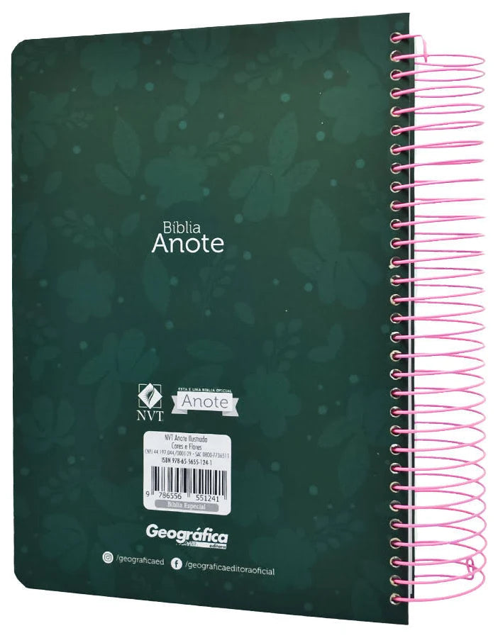 BÍBLIA SAGRADA ANOTE ILUSTRADA NVT — CAPA DURA CORES E FLORES