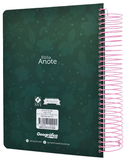 BÍBLIA SAGRADA ANOTE ILUSTRADA NVT — CAPA DURA CORES E FLORES