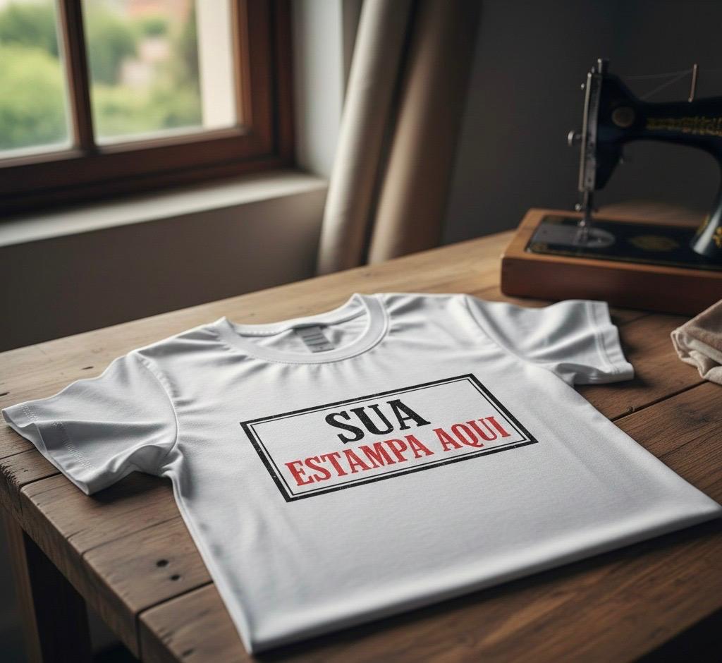 TSHIRT BRANCA PERSONALIZADA SUA ESTAMPA AQUI