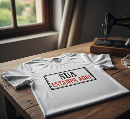 TSHIRT BRANCA PERSONALIZADA SUA ESTAMPA AQUI
