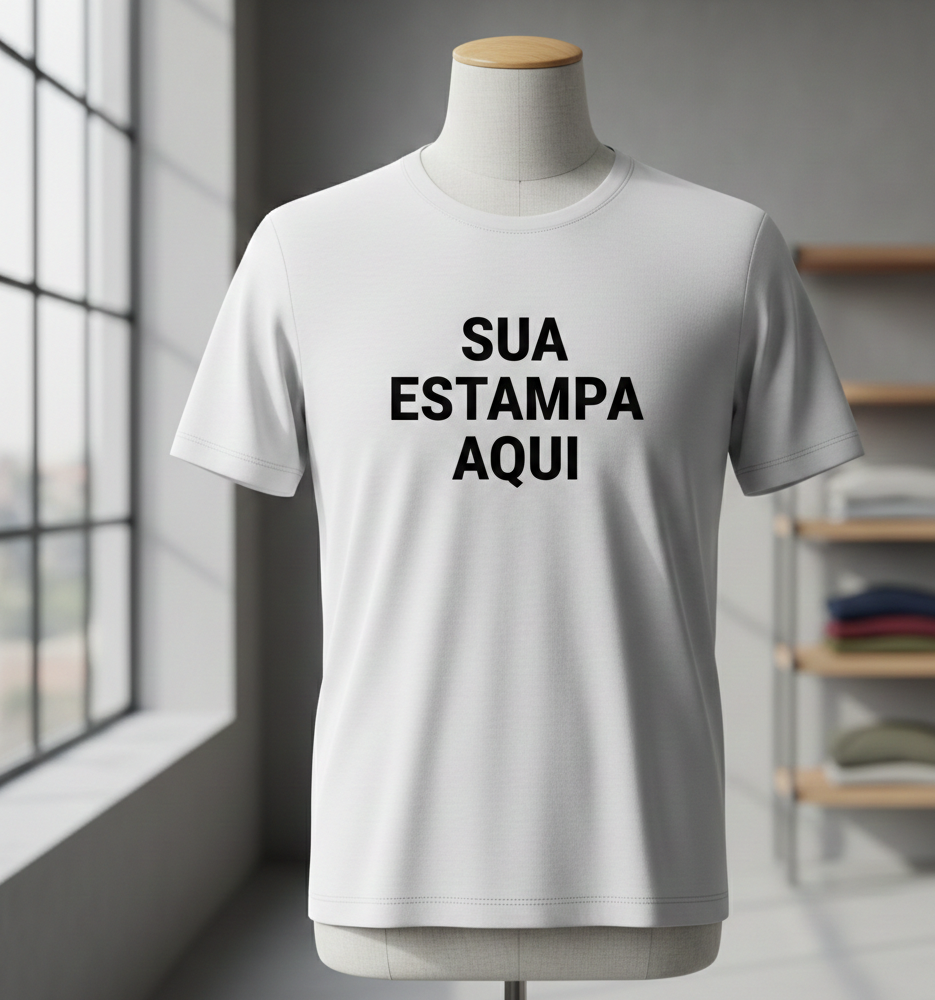 TSHIRT BRANCA PERSONALIZADA SUA ESTAMPA AQUI