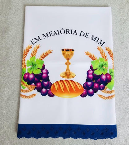 Tablecloth for Holy Communion: White with Blue/Yellow Border