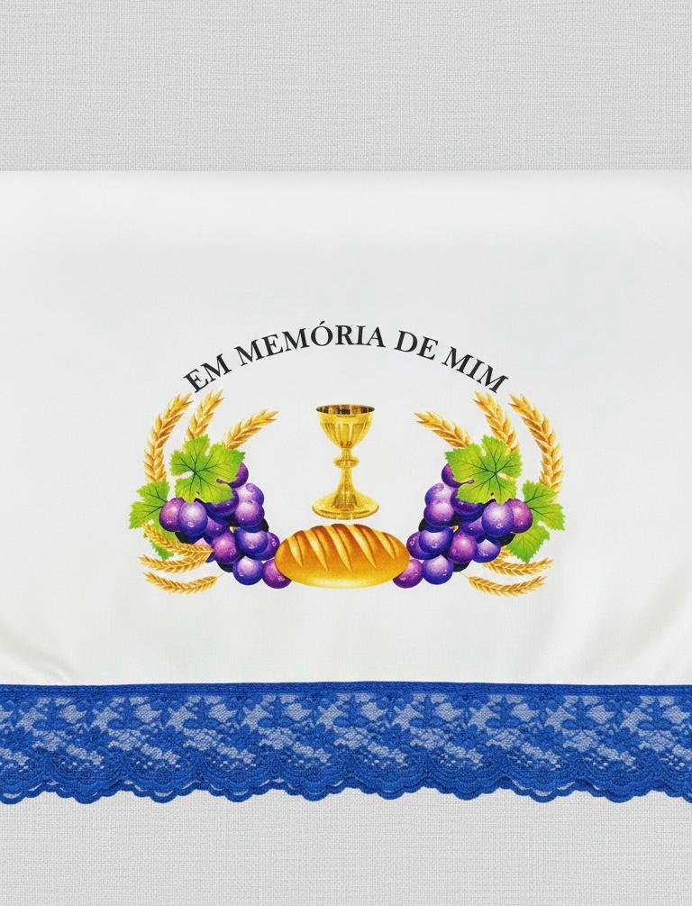 Tablecloth for Holy Communion: White with Blue/Yellow Border