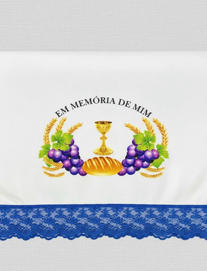 Tablecloth for Holy Communion: White with Blue/Yellow Border