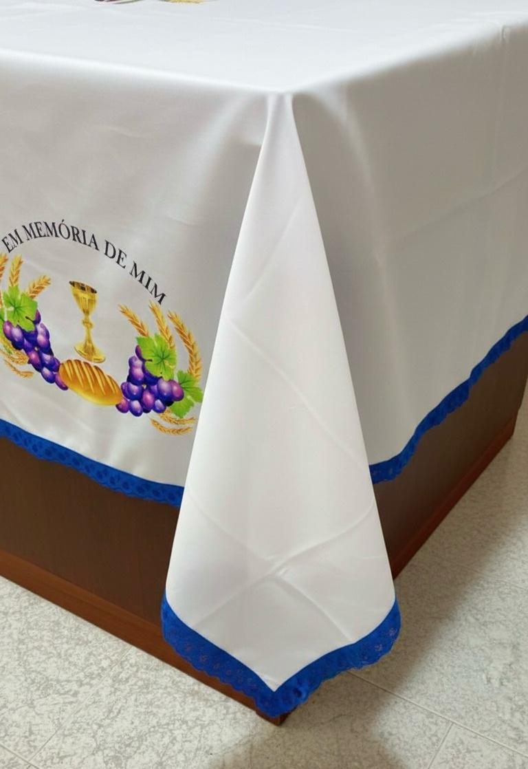 Tablecloth for Holy Communion: White with Blue/Yellow Border