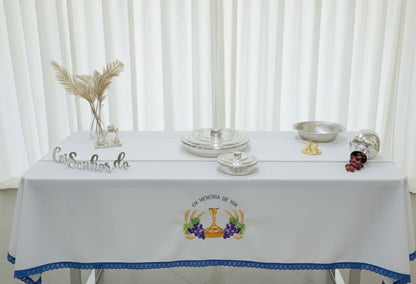 Tablecloth for Holy Communion: White with Blue/Yellow Border