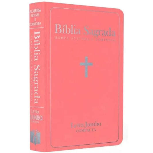 Bíblia Sagrada com Harpa Avivada e Corinhos | ARC | Letra Jumbo | Capa Semiflexível Rosa