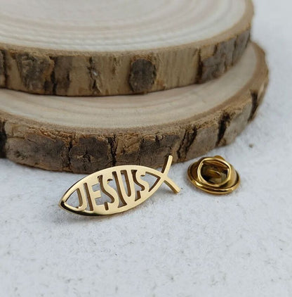 PIN METÁLICO DE AÇO INOXIDÁVEL JESUS PEIXE DOURADO