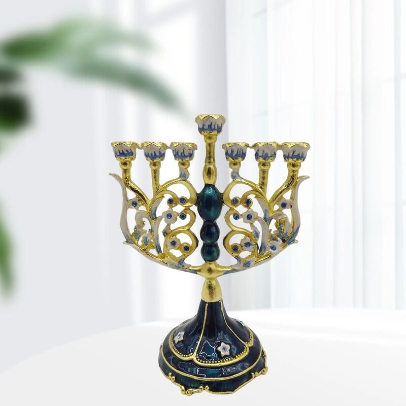 CANDELABRO 7 BRAÇOS — MENORÁ JUDAÍCA DETALHE DOURADO