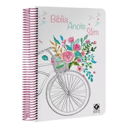 BÍBLIA ANOTE SLIM - CAPA ESPIRAL -  BICICLETA COM FLORES
