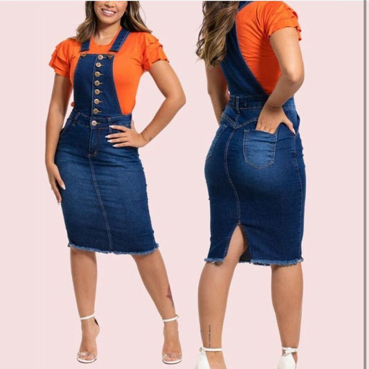 SALOPETE JEANS COM BOTÕES NA FRENTE