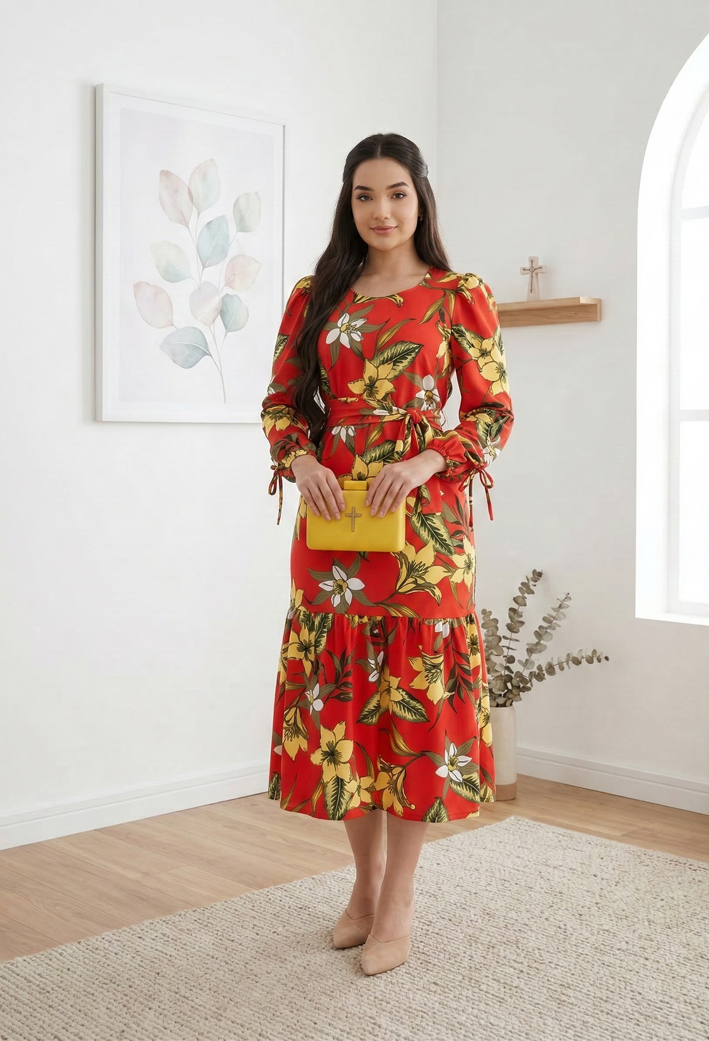 VESTIDO MIDI CREPINHO MANGA LONGA - ANA