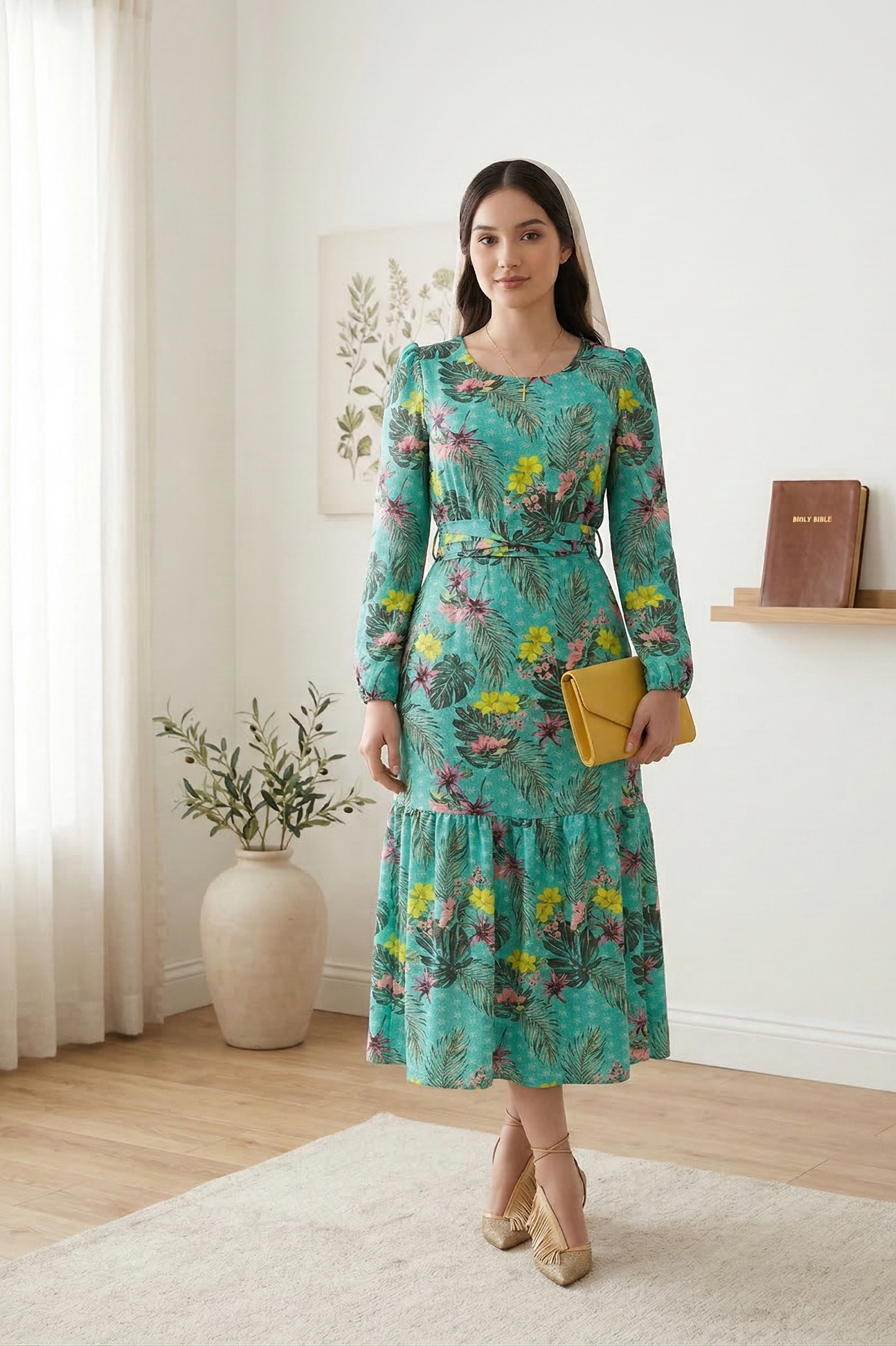 VESTIDO MIDI CREPINHO MANGA LONGA - ANA