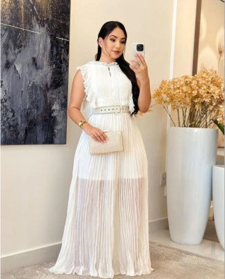 VESTIDO DETALHES BABADO EM MUSSELINE - EVÓDIA