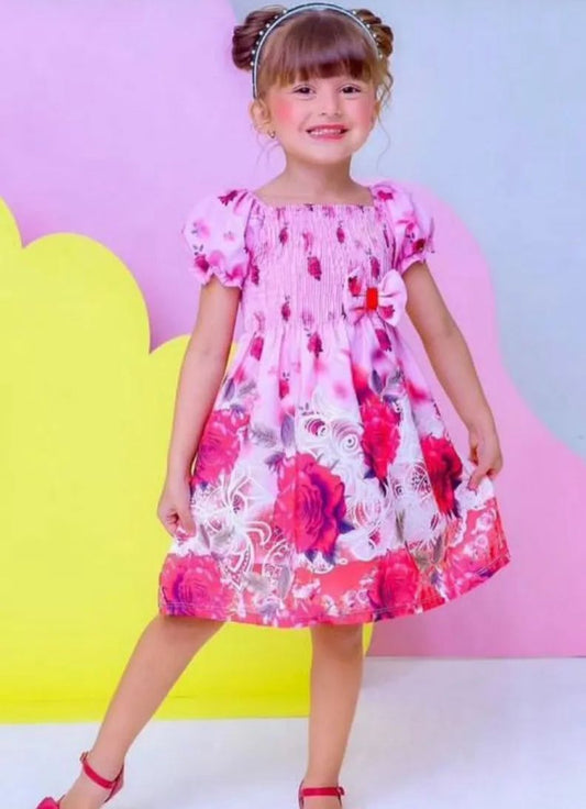 VESTIDO MANGA BUFANTE ROSAS VERMELHA