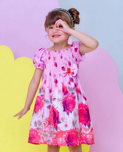 VESTIDO MANGA BUFANTE ROSAS VERMELHA