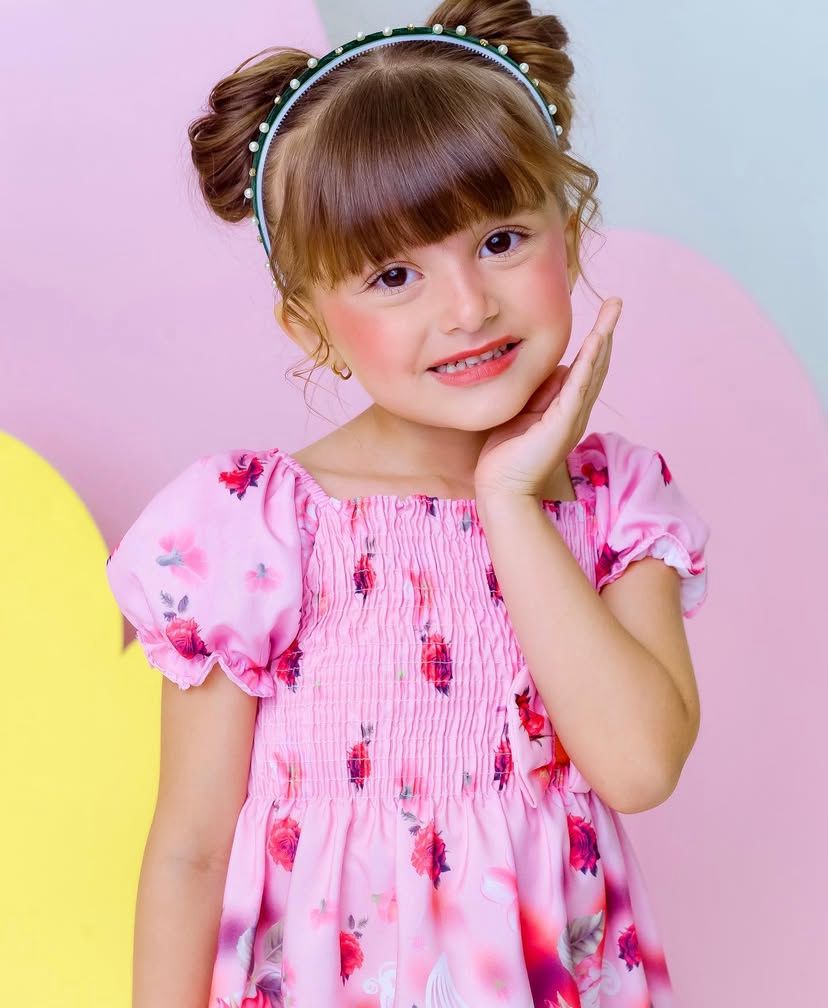 VESTIDO MANGA BUFANTE ROSAS VERMELHA