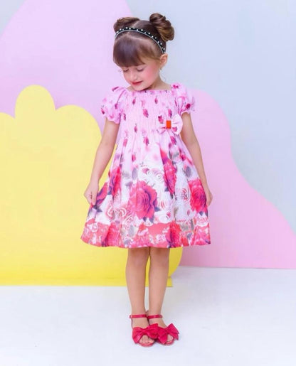VESTIDO MANGA BUFANTE ROSAS VERMELHA