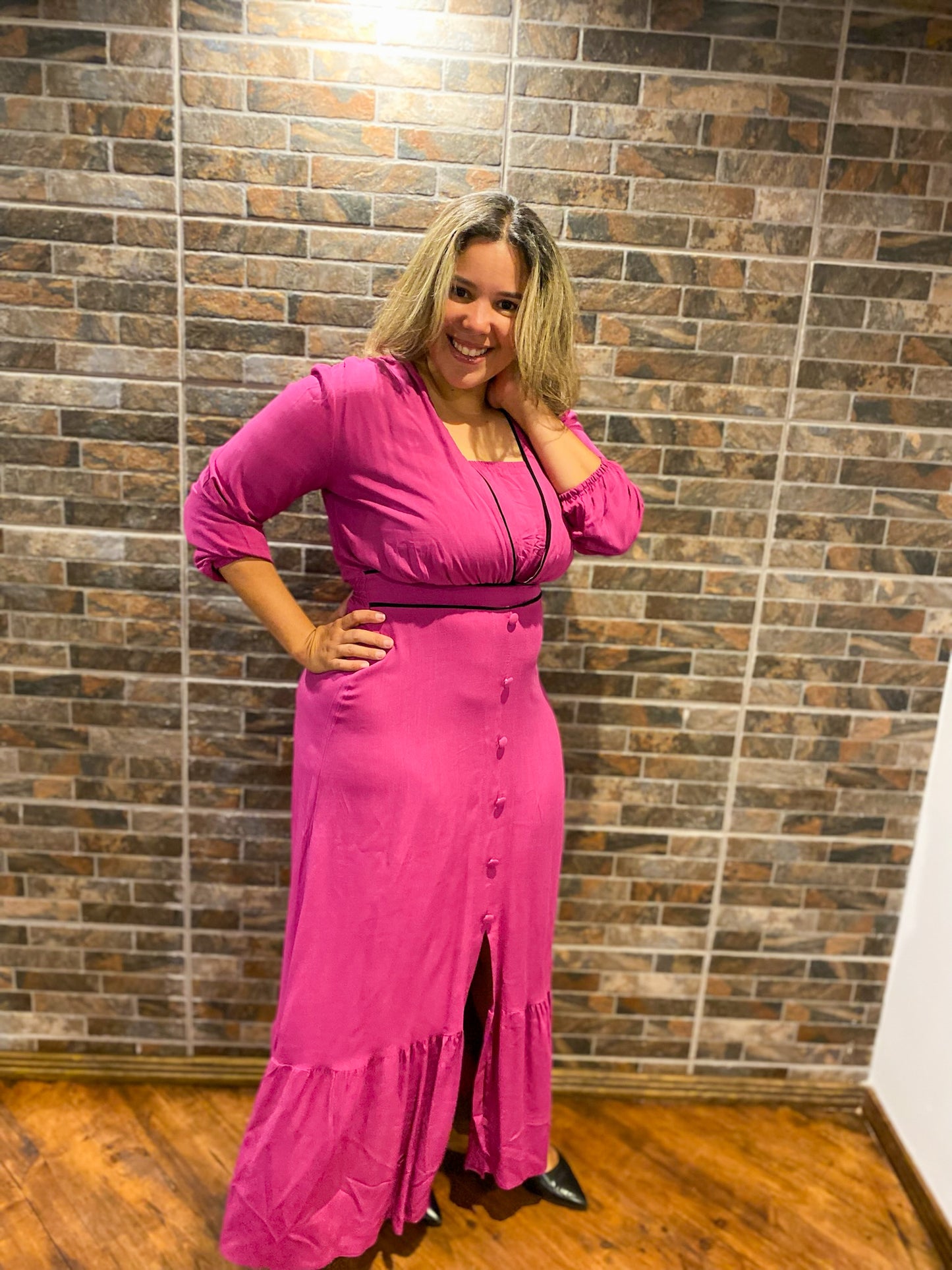 VESTIDO LONGO COM BOTÕES - PRISCILA