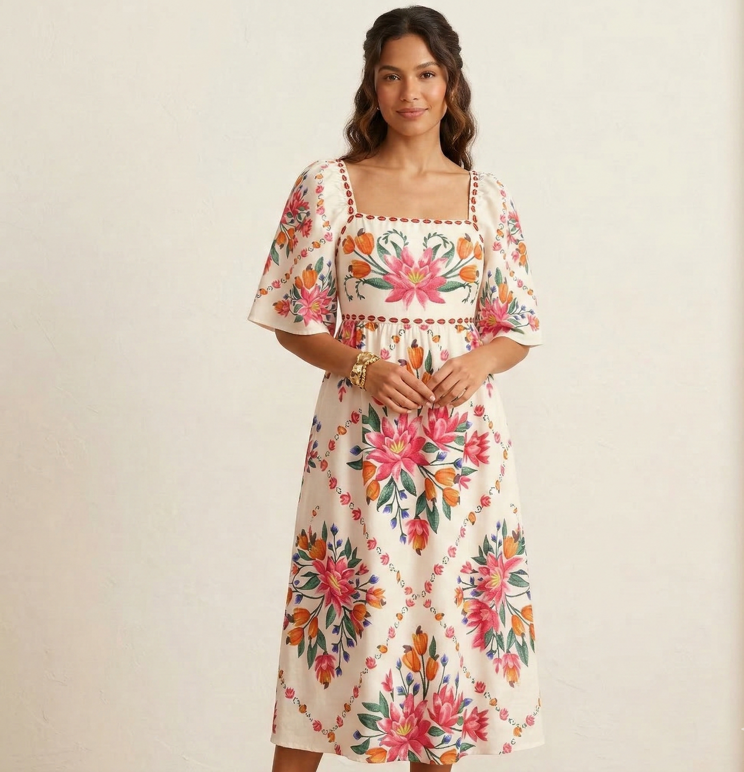 VESTIDO MIDI FLORAL BRISA TROPICAL