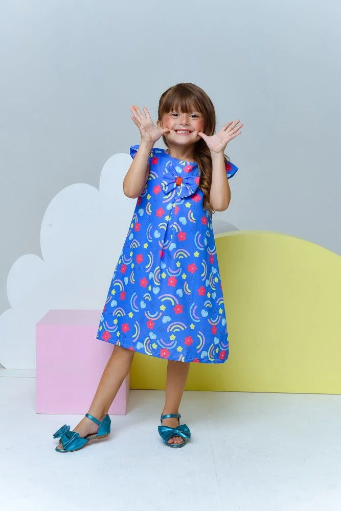 VESTIDO TRAPÉZIO AZUL ARCO-IRÍS
